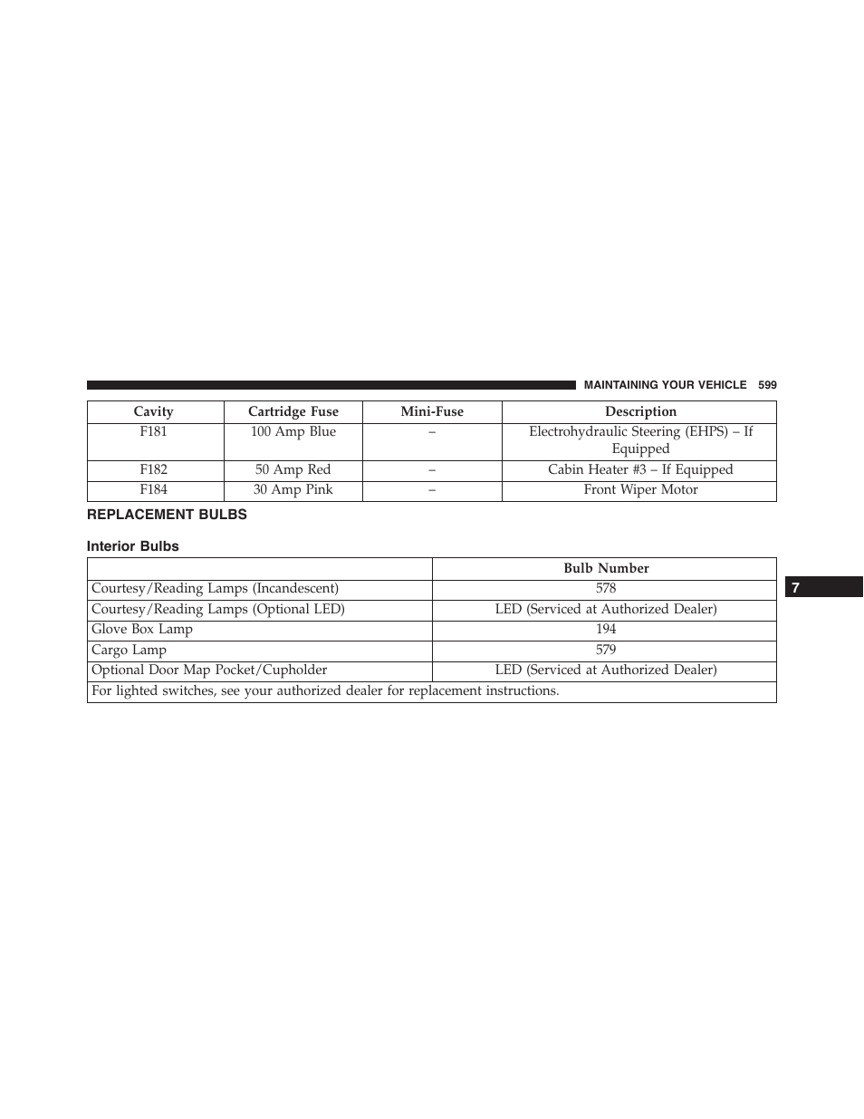 Replacement bulbs | Dodge 2015 Journey - Owner Manual User Manual | Page 601 / 657