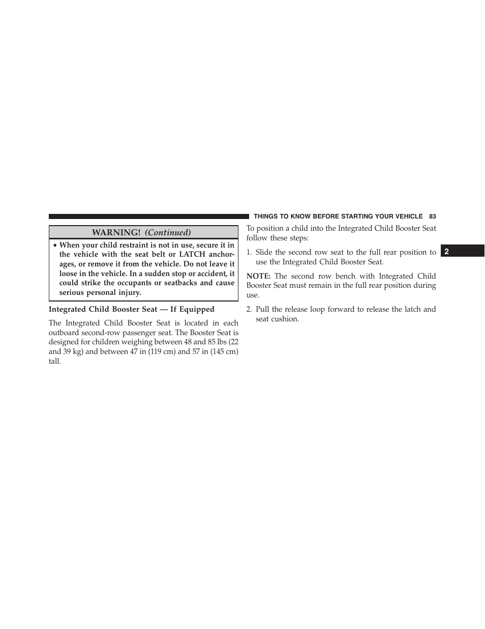 Integrated child booster seat — if equipped | Dodge 2015 Journey - Owner Manual User Manual | Page 85 / 657
