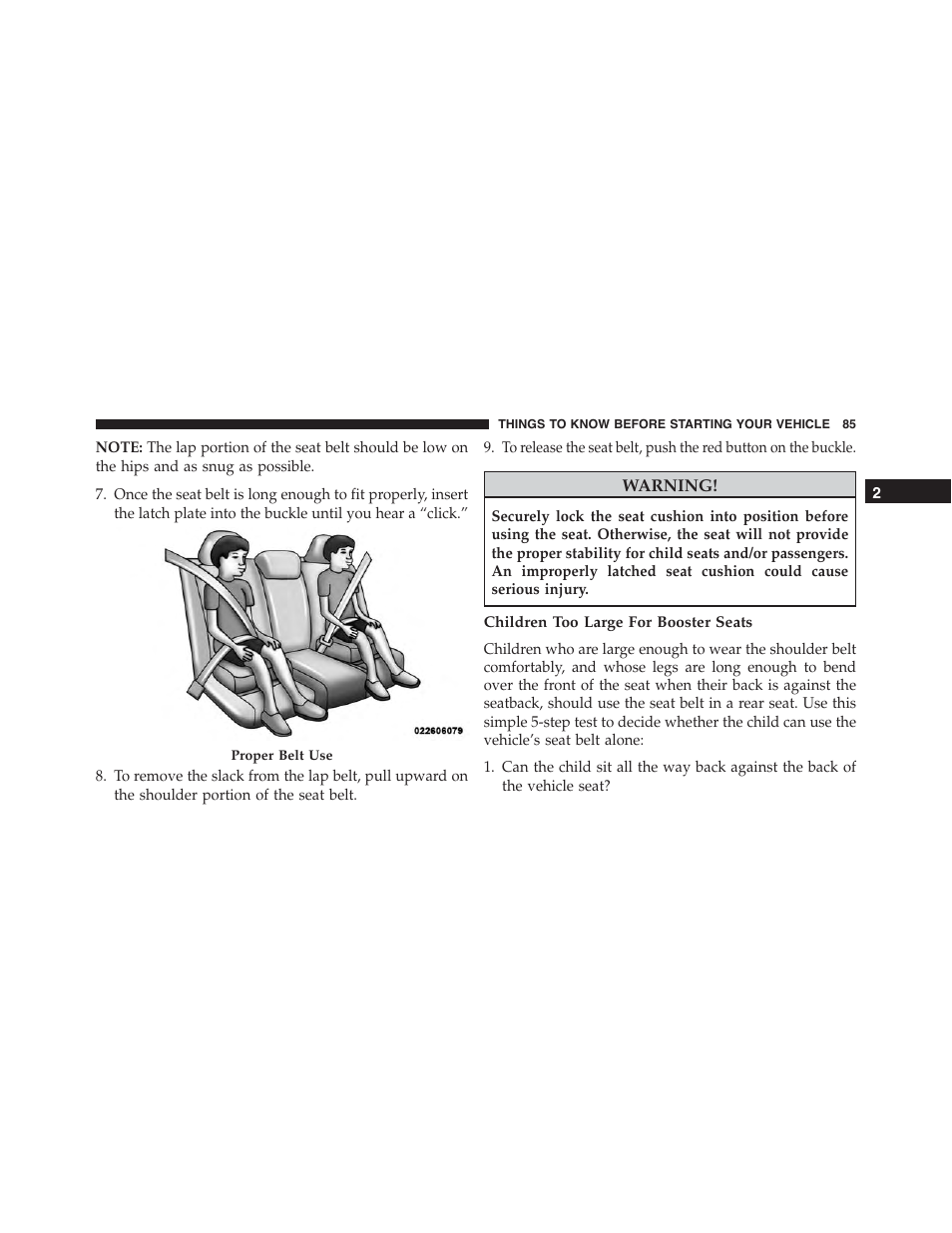 Children too large for booster seats | Dodge 2015 Journey - Owner Manual User Manual | Page 87 / 657