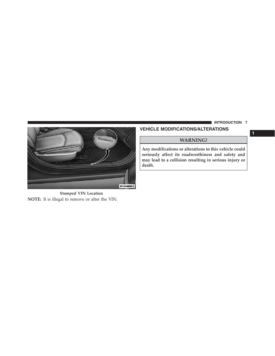 Vehicle modifications/alterations | Dodge 2015 Journey - Owner Manual User Manual | Page 9 / 657
