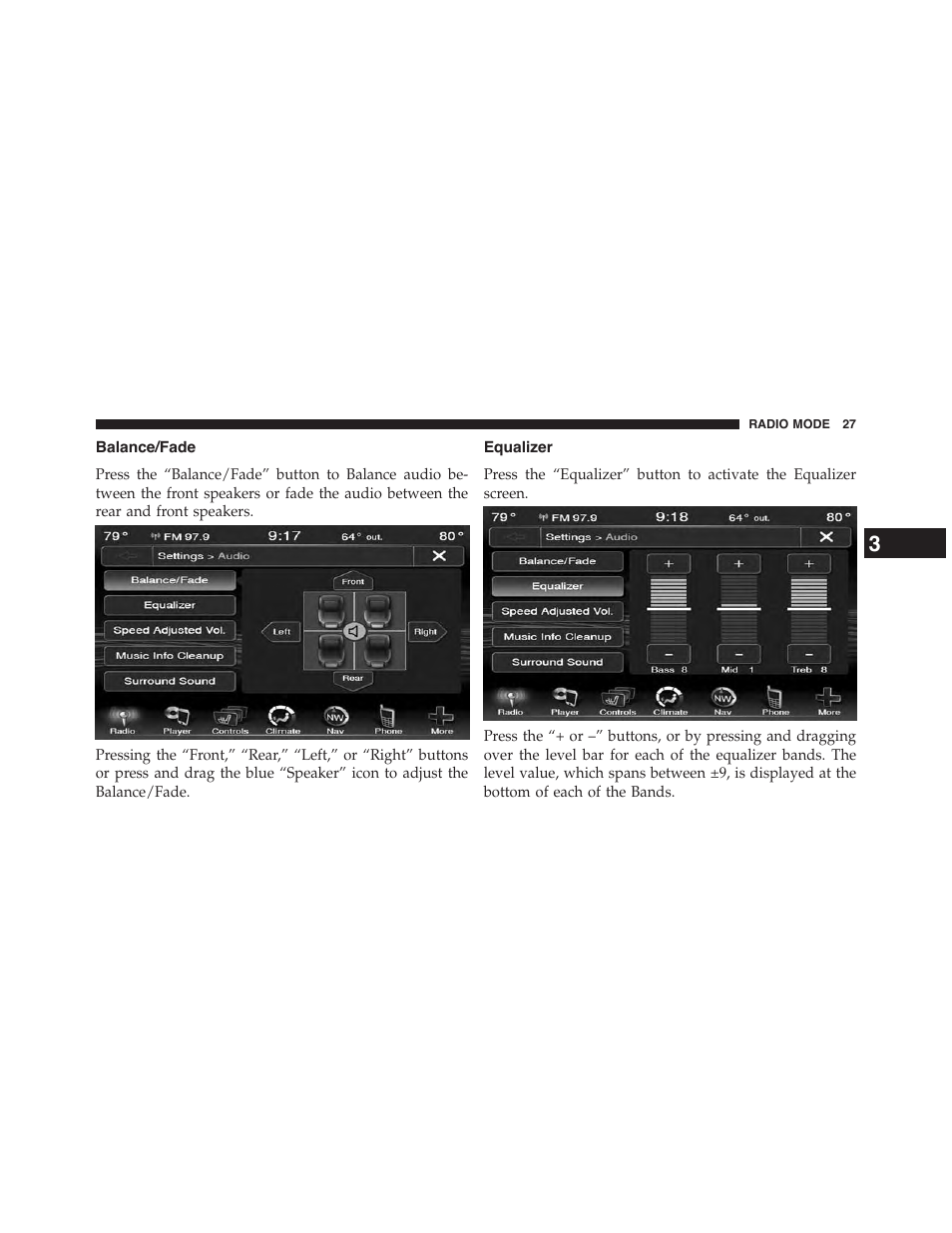 Balance/fade, Equalizer | Dodge 2015 Journey - Uconnect 8.4/8.4N Manual User Manual | Page 28 / 119