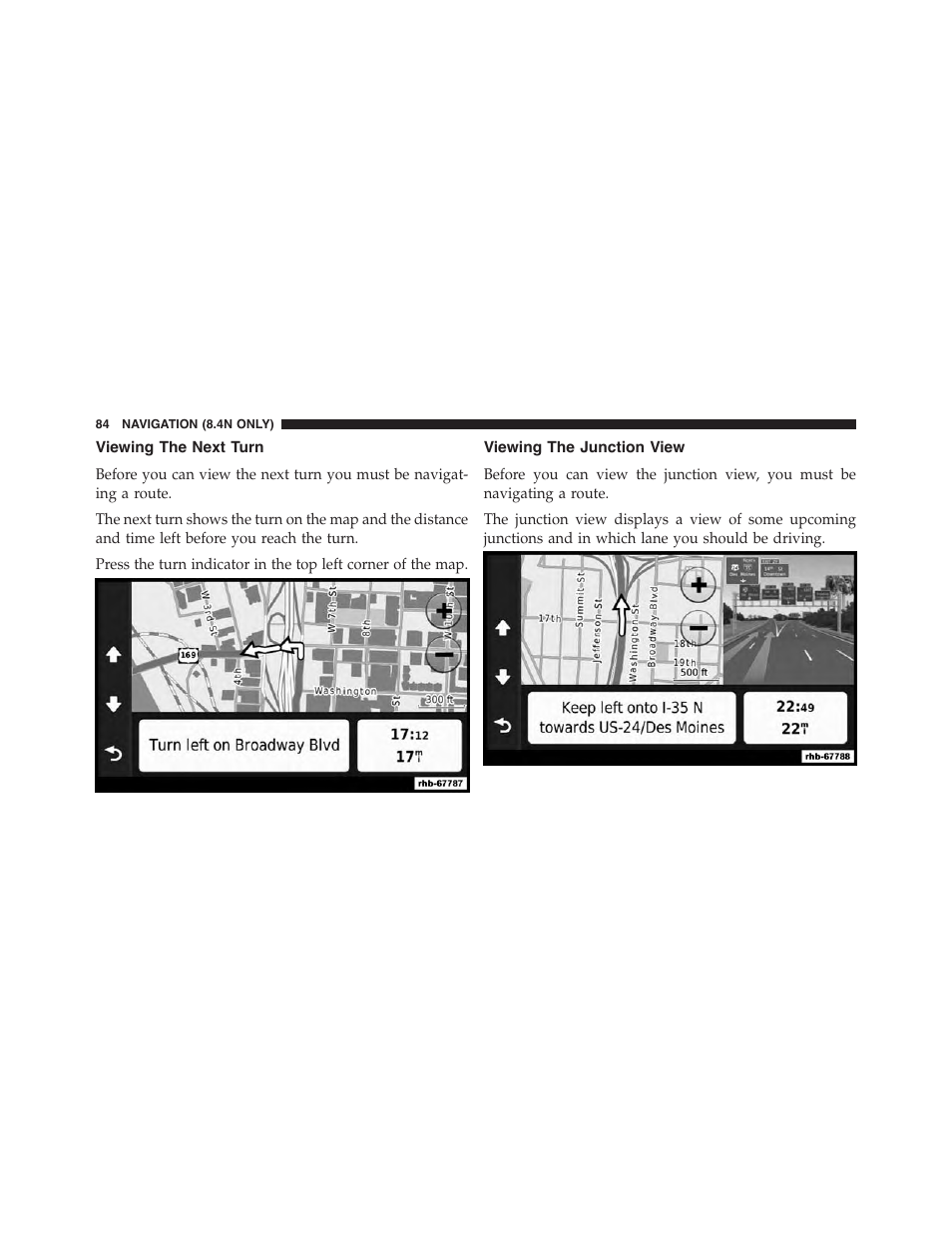 Viewing the next turn, Viewing the junction view | Dodge 2015 Journey - Uconnect 8.4/8.4N Manual User Manual | Page 85 / 119