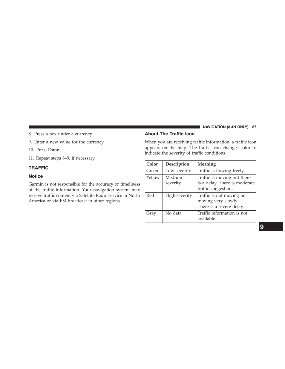 Traffic, Notice, About the traffic icon | Dodge 2015 Journey - Uconnect 8.4/8.4N Manual User Manual | Page 88 / 119