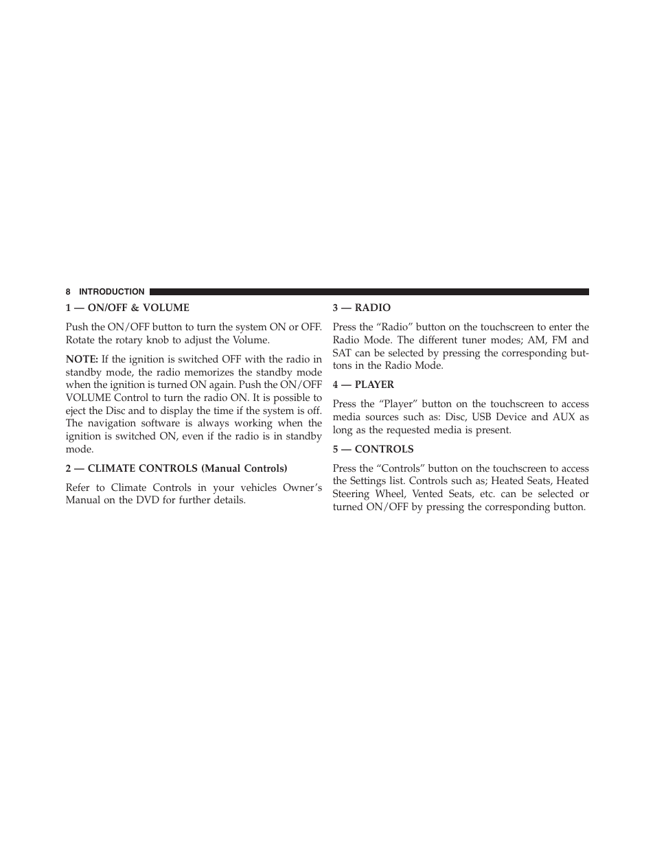 Dodge 2015 Journey - Uconnect 8.4/8.4N Manual User Manual | Page 9 / 119