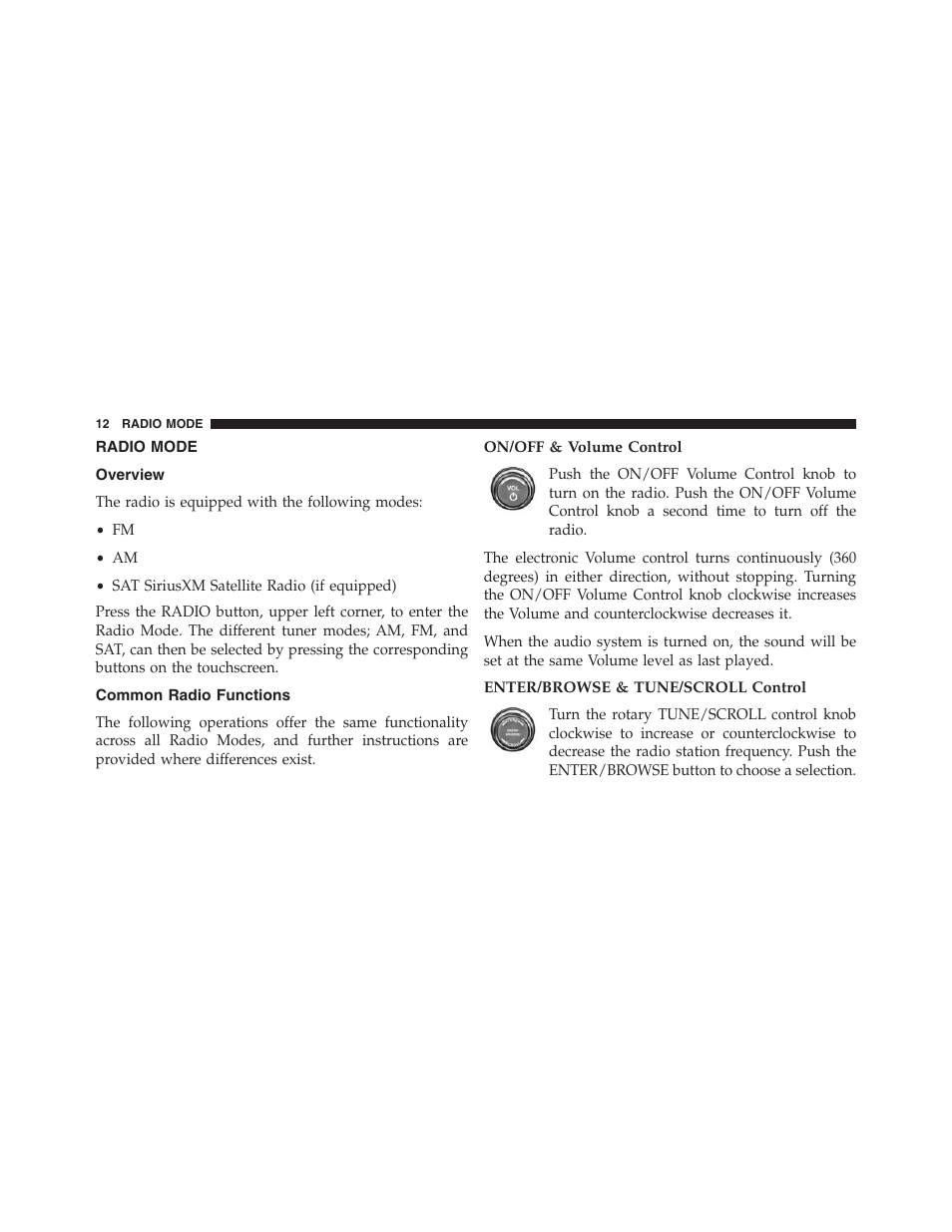 Radio mode, Overview, Common radio functions | Dodge 2015 Journey - Uconnect 4.3 Manual User Manual | Page 13 / 42