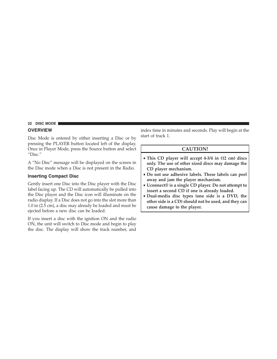 Overview, Inserting compact disc | Dodge 2015 Journey - Uconnect 4.3 Manual User Manual | Page 23 / 42