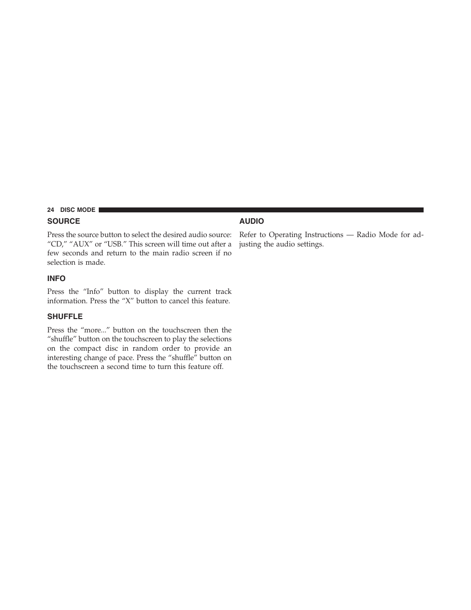 Source, Info, Shuffle | Audio | Dodge 2015 Journey - Uconnect 4.3 Manual User Manual | Page 25 / 42