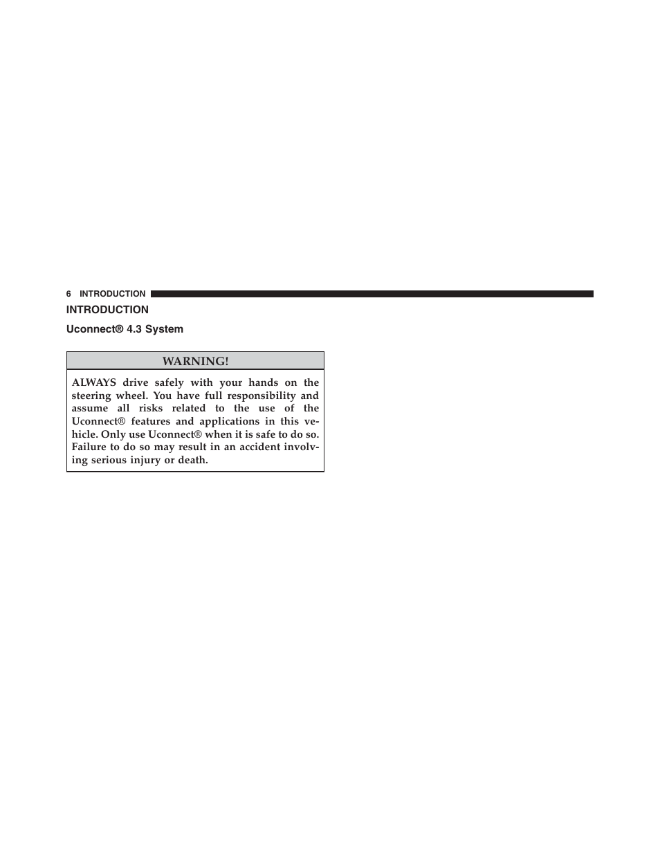 Introduction, Uconnect® 4.3 system | Dodge 2015 Journey - Uconnect 4.3 Manual User Manual | Page 7 / 42