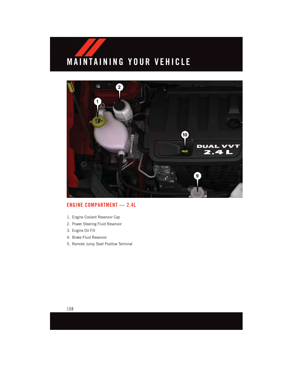 Engine compartment — 2.4l | Dodge 2015 Journey - User Guide User Manual | Page 110 / 140