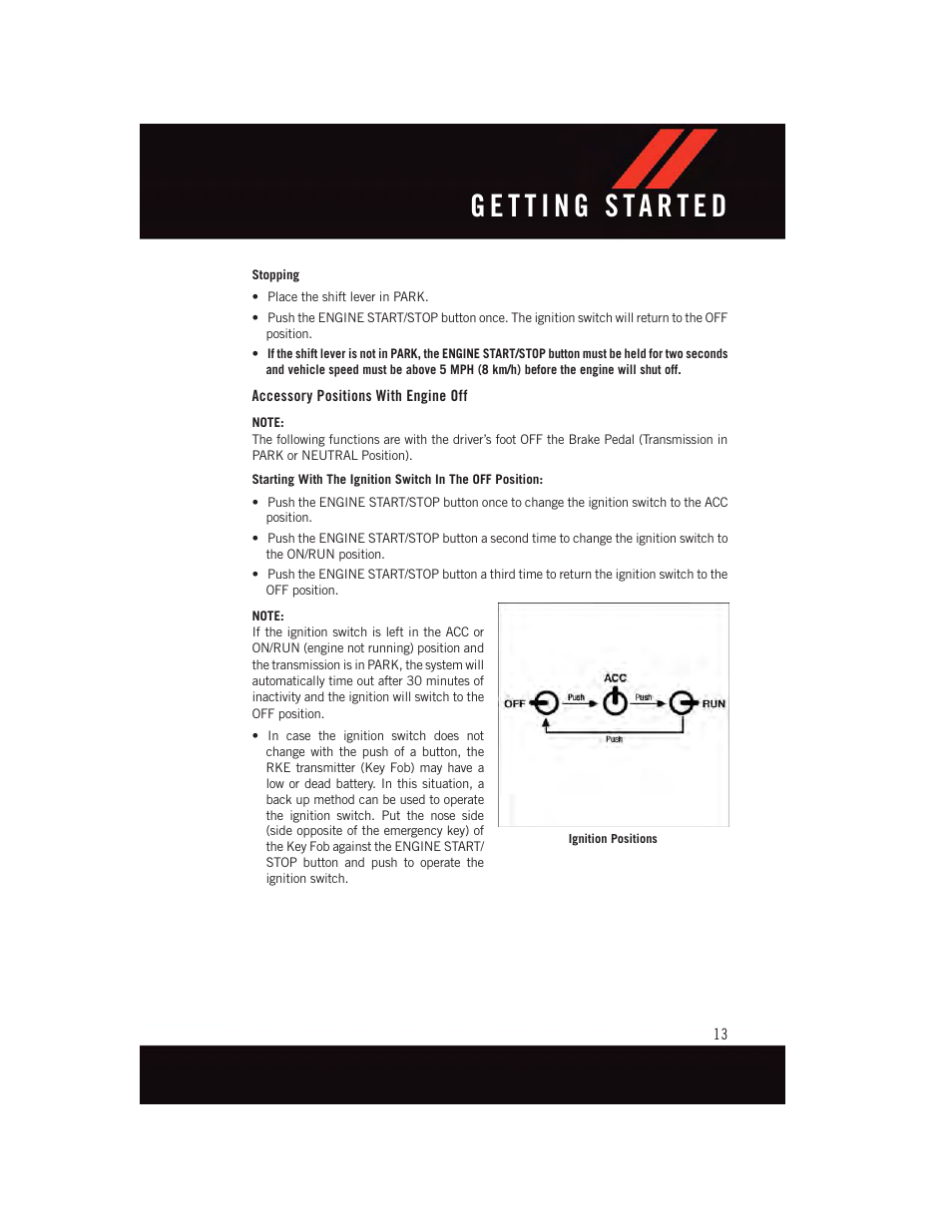 Accessory positions with engine off | Dodge 2015 Journey - User Guide User Manual | Page 15 / 140