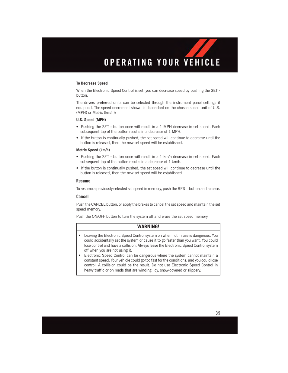 Resume, Cancel, Warning | Dodge 2015 Journey - User Guide User Manual | Page 41 / 140