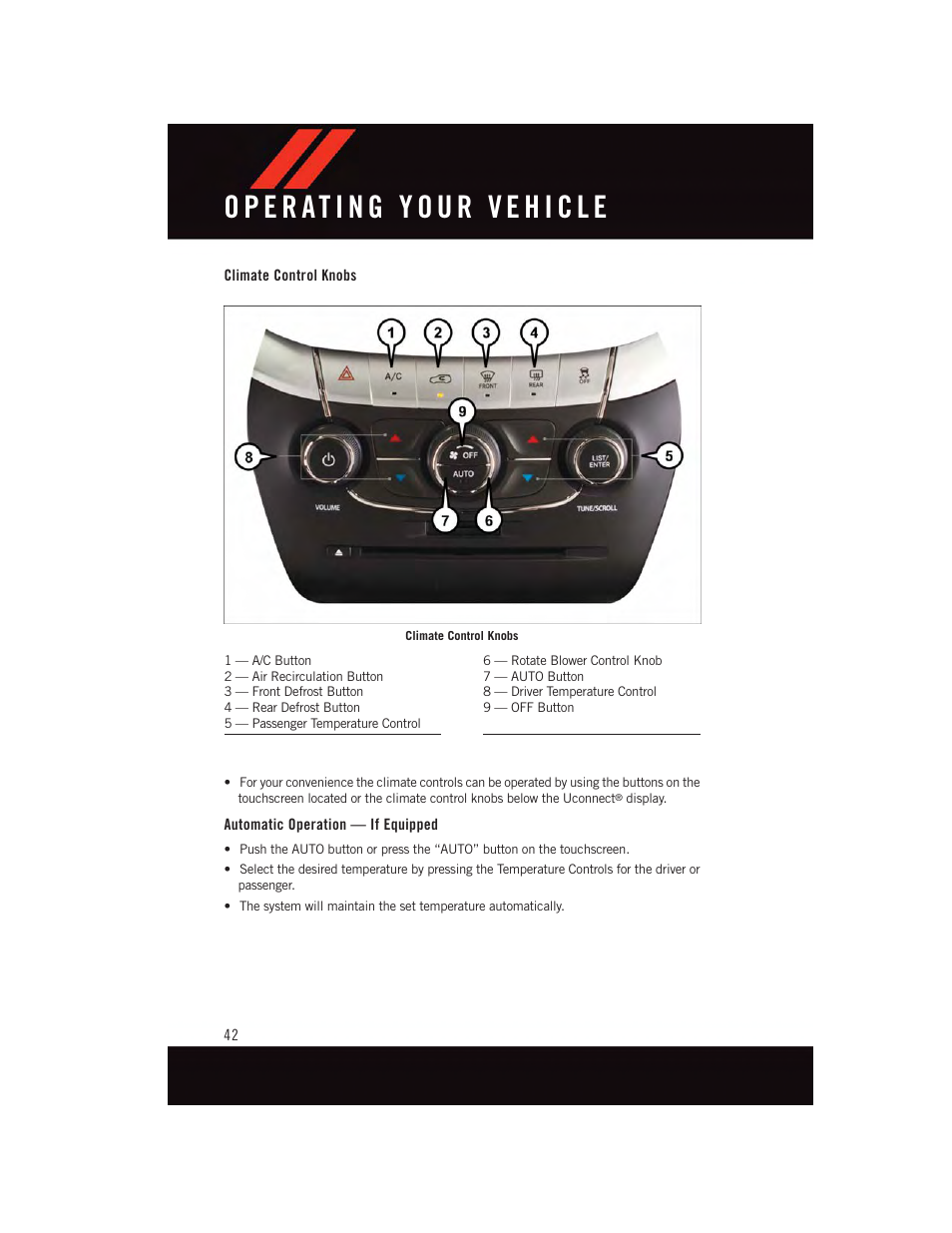 Climate control knobs, Automatic operation — if equipped | Dodge 2015 Journey - User Guide User Manual | Page 44 / 140