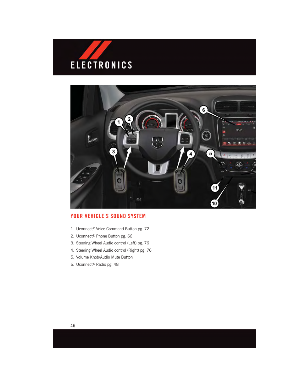 Electronics, Your vehicle's sound system | Dodge 2015 Journey - User Guide User Manual | Page 48 / 140