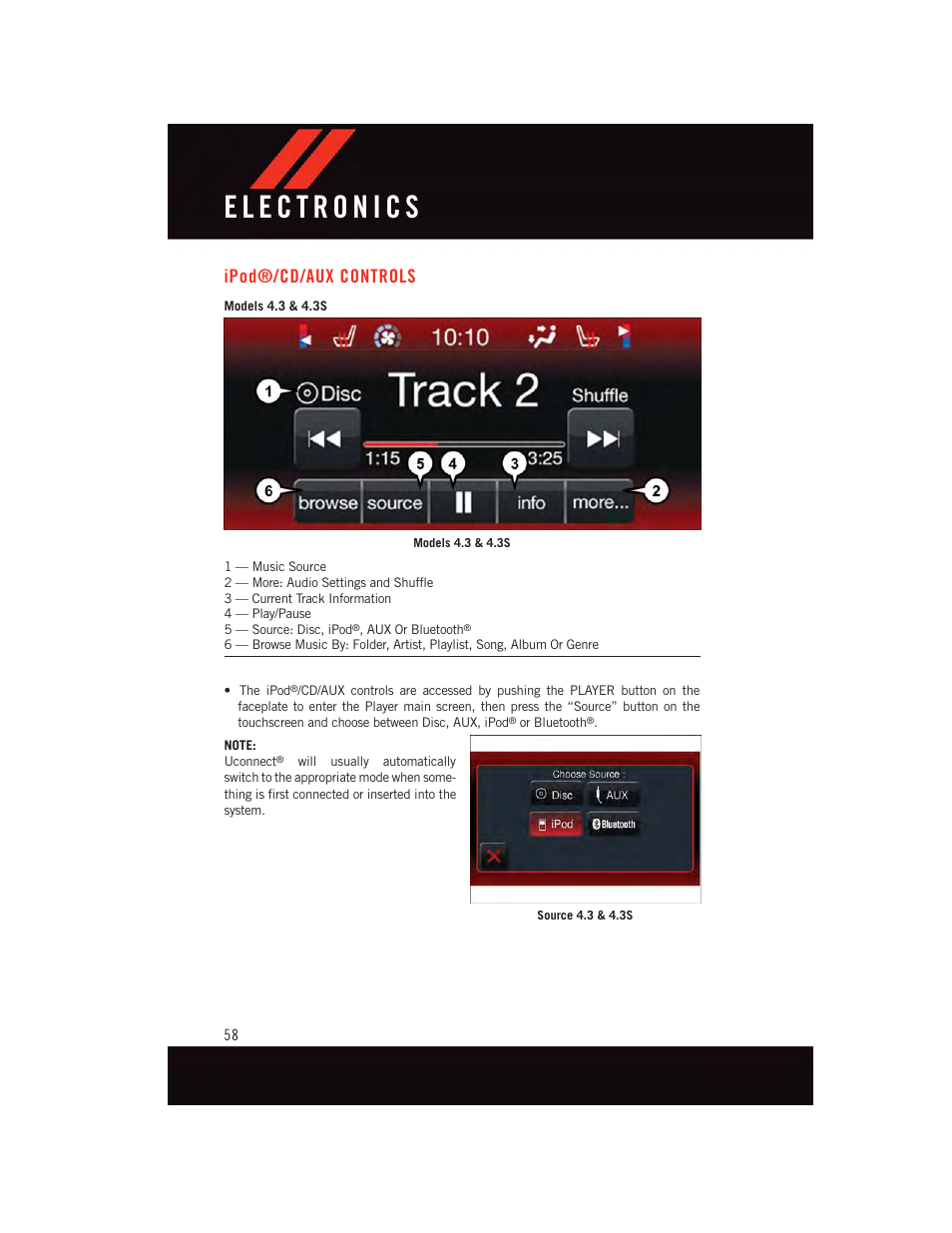 Ipod®/cd/aux controls, Ipod, Cd/aux controls | Dodge 2015 Journey - User Guide User Manual | Page 60 / 140