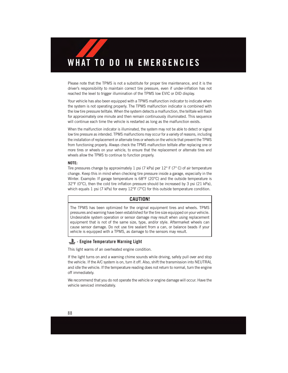 Engine temperature warning light, Caution | Dodge 2015 Journey - User Guide User Manual | Page 90 / 140