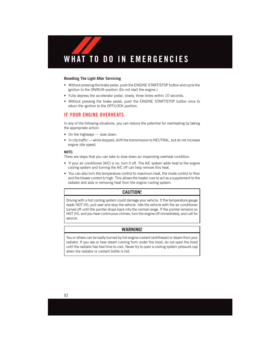 If your engine overheats, Caution, Warning | Dodge 2015 Journey - User Guide User Manual | Page 94 / 140