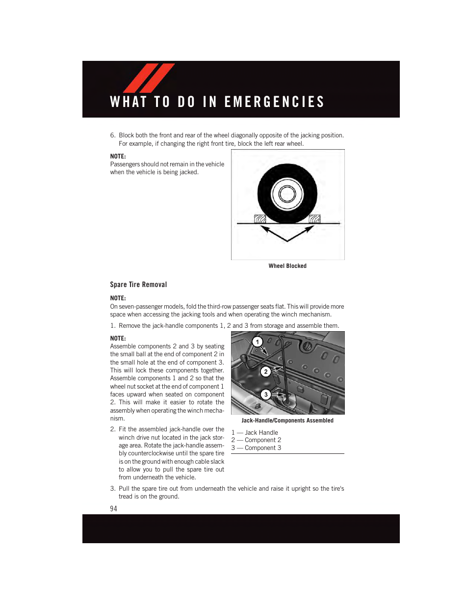 Spare tire removal | Dodge 2015 Journey - User Guide User Manual | Page 96 / 140