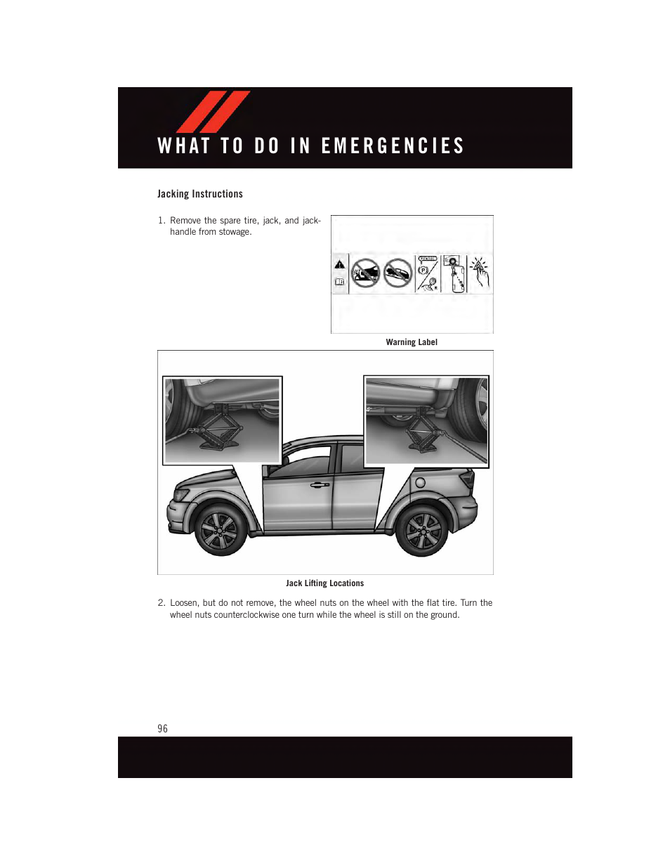 Jacking instructions | Dodge 2015 Journey - User Guide User Manual | Page 98 / 140