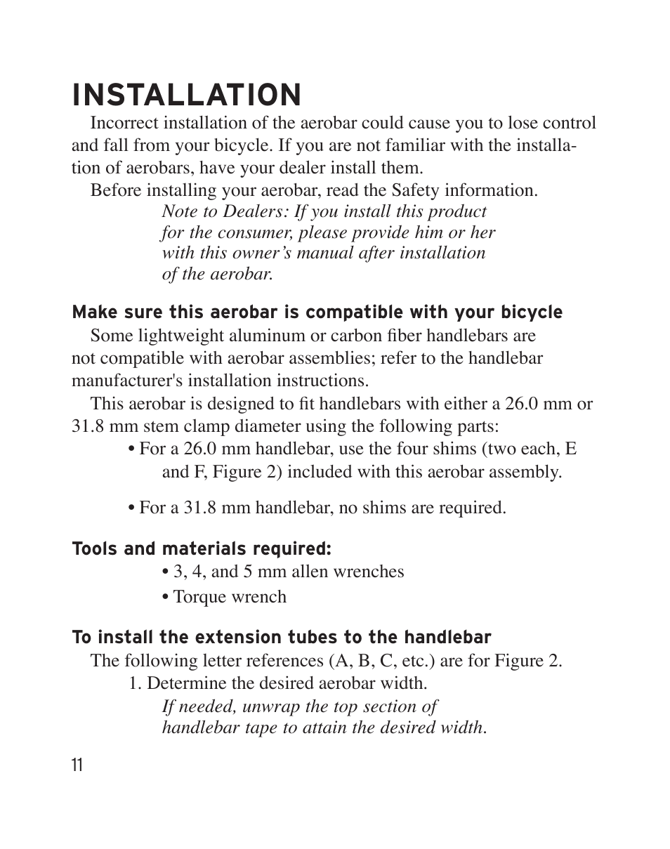 Installation | Bontrager Aerobar Race X Lite User Manual | Page 14 / 66