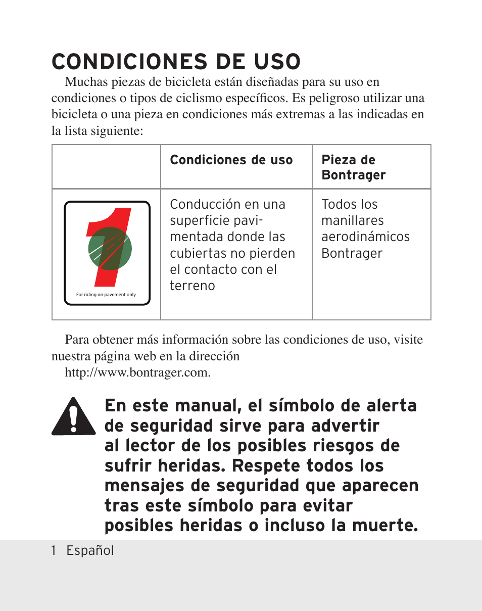 Condiciones de uso | Bontrager Aerobar Race X Lite User Manual | Page 20 / 66