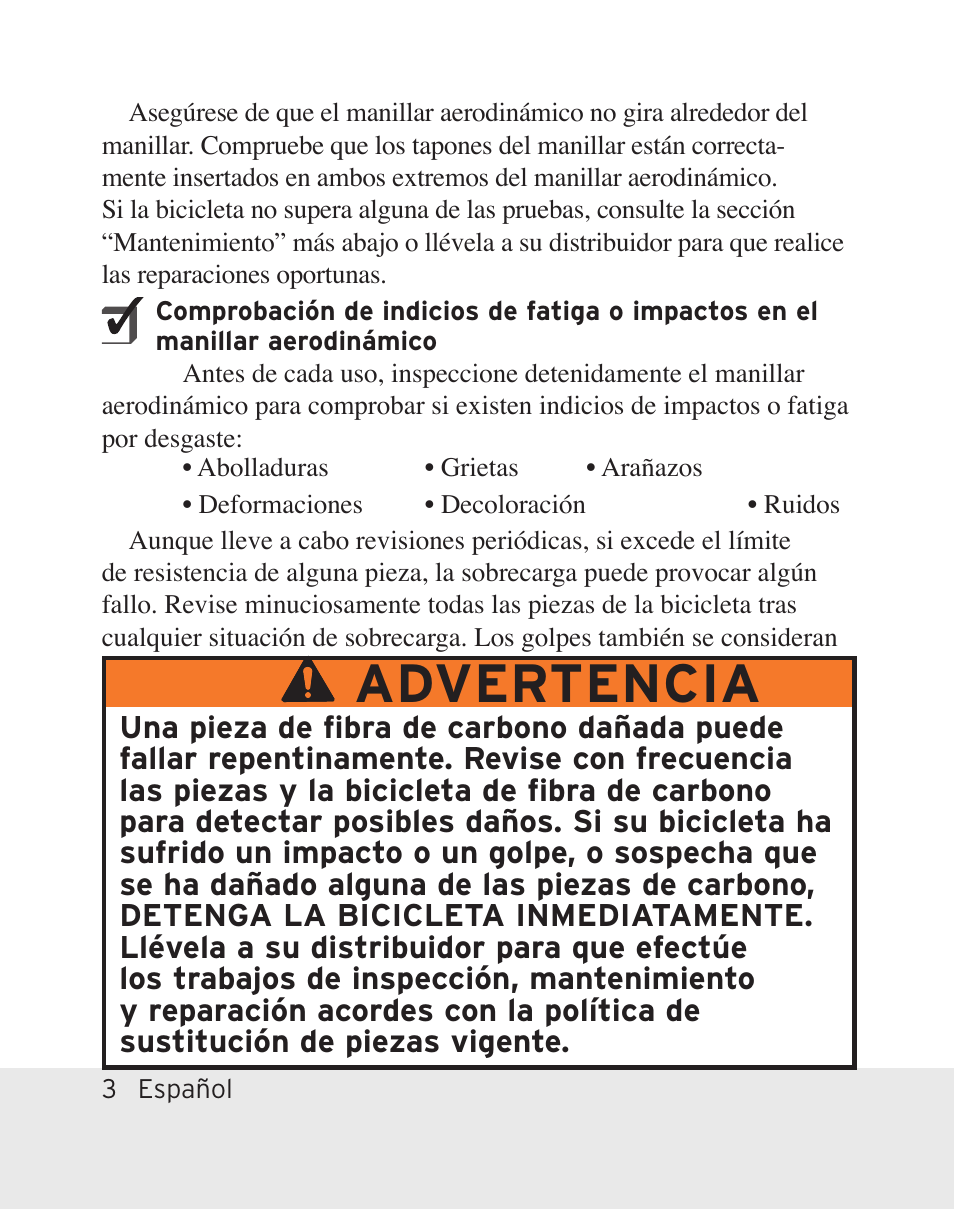 Advertencia | Bontrager Aerobar Race X Lite User Manual | Page 22 / 66