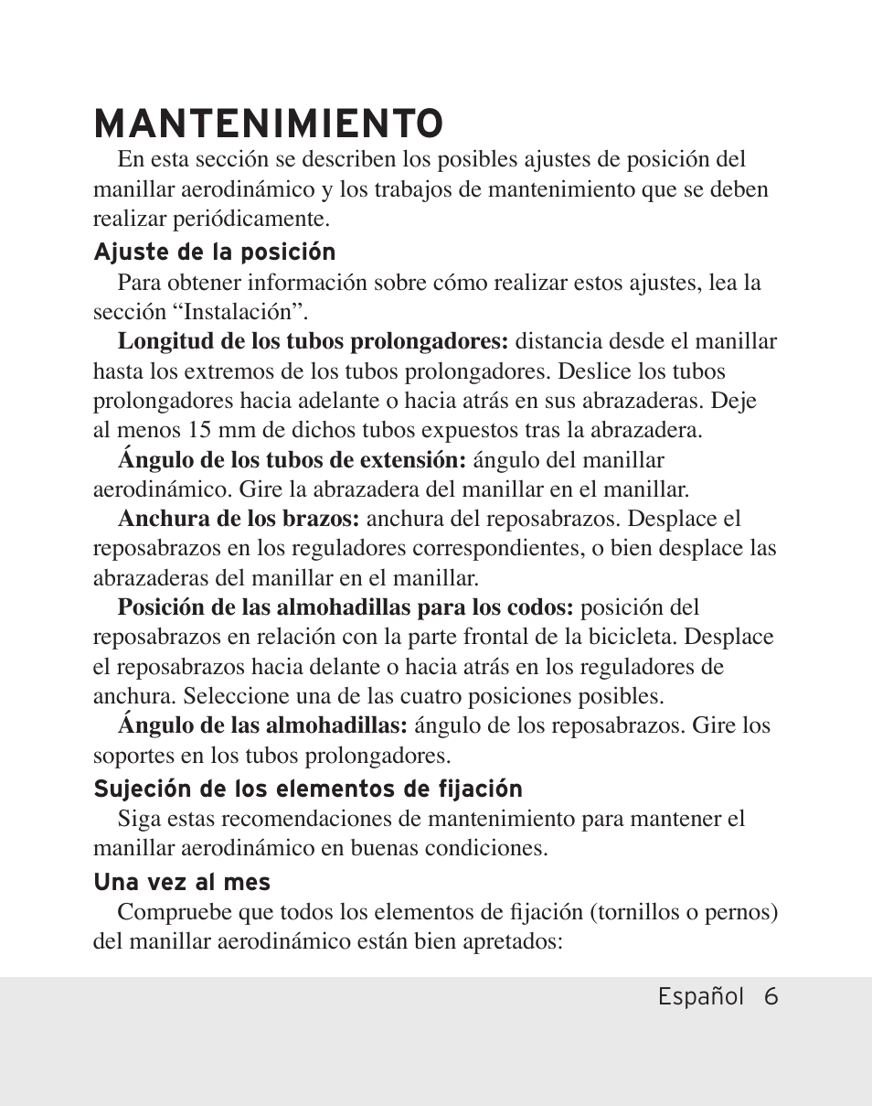 Mantenimiento | Bontrager Aerobar Race X Lite User Manual | Page 25 / 66