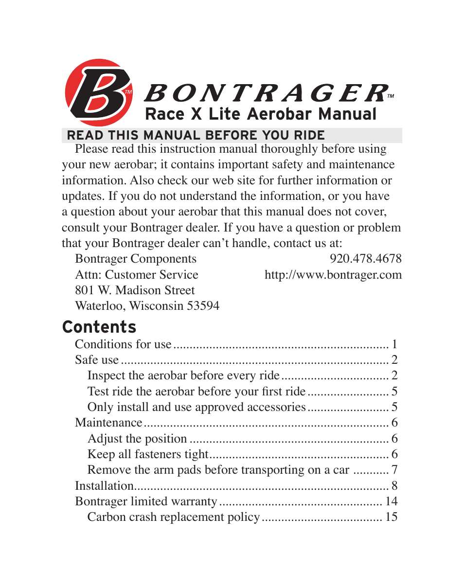 Bontrager Aerobar Race X Lite User Manual | Page 3 / 66