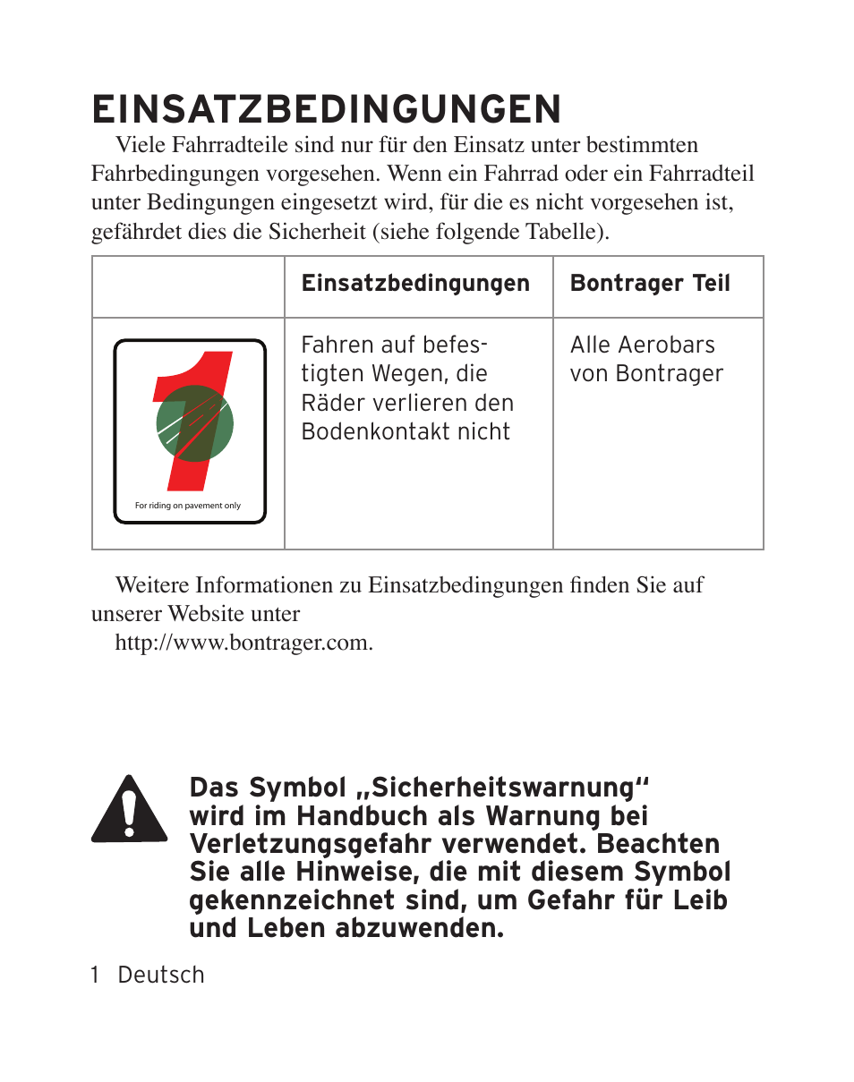 Einsatzbedingungen | Bontrager Aerobar Race X Lite User Manual | Page 36 / 66