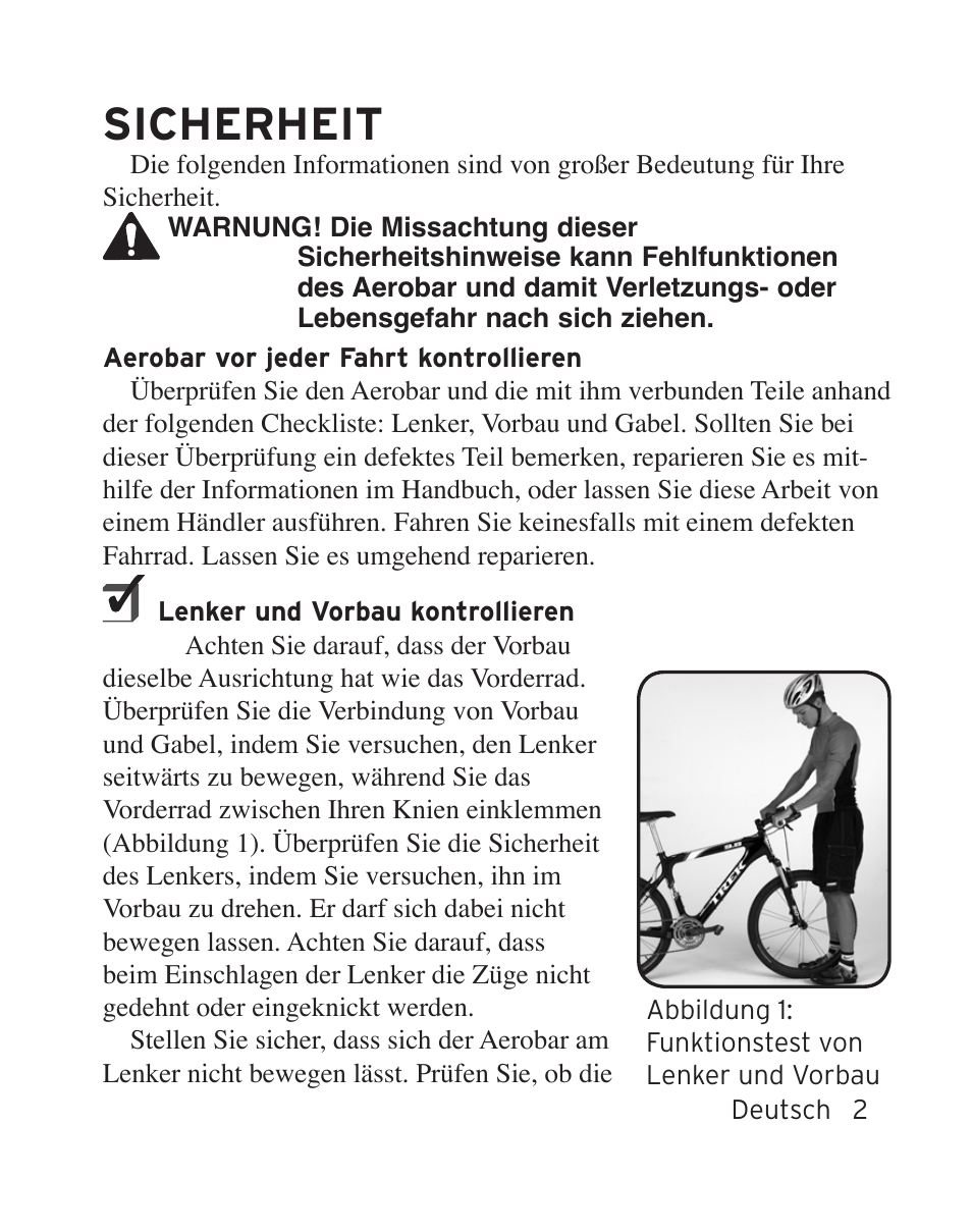 Sicherheit | Bontrager Aerobar Race X Lite User Manual | Page 37 / 66