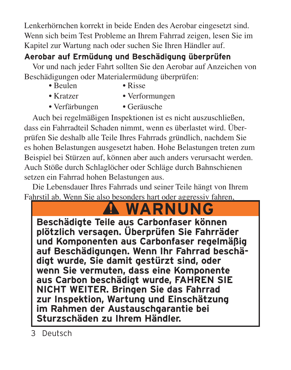 Warnung | Bontrager Aerobar Race X Lite User Manual | Page 38 / 66