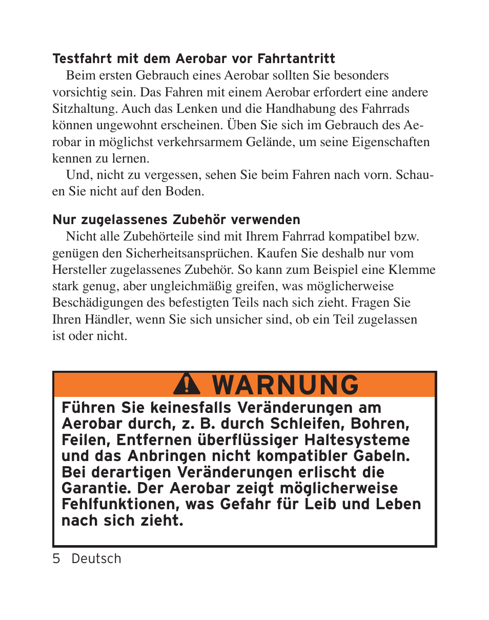 Warnung | Bontrager Aerobar Race X Lite User Manual | Page 40 / 66