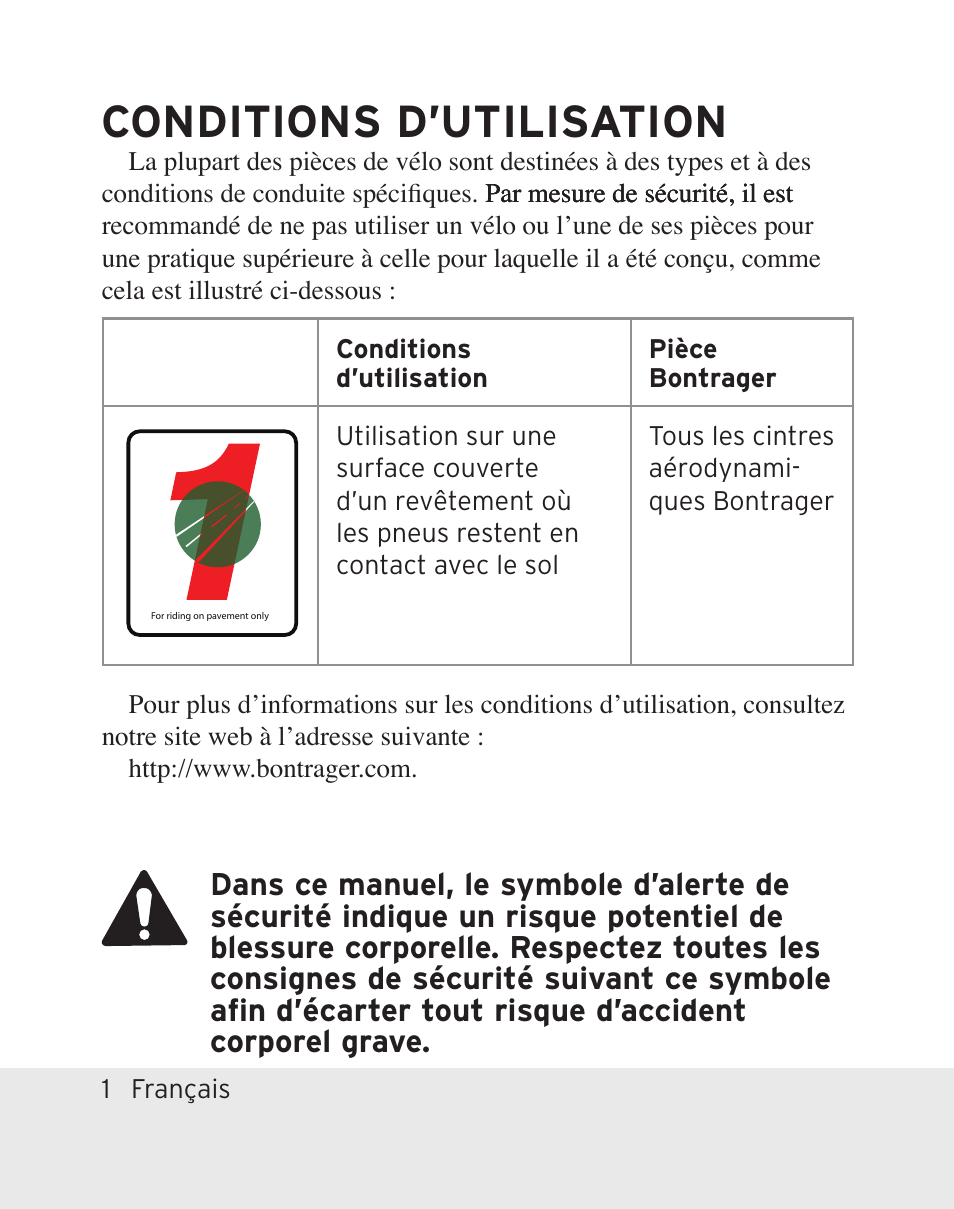 Conditions d’utilisation | Bontrager Aerobar Race X Lite User Manual | Page 52 / 66