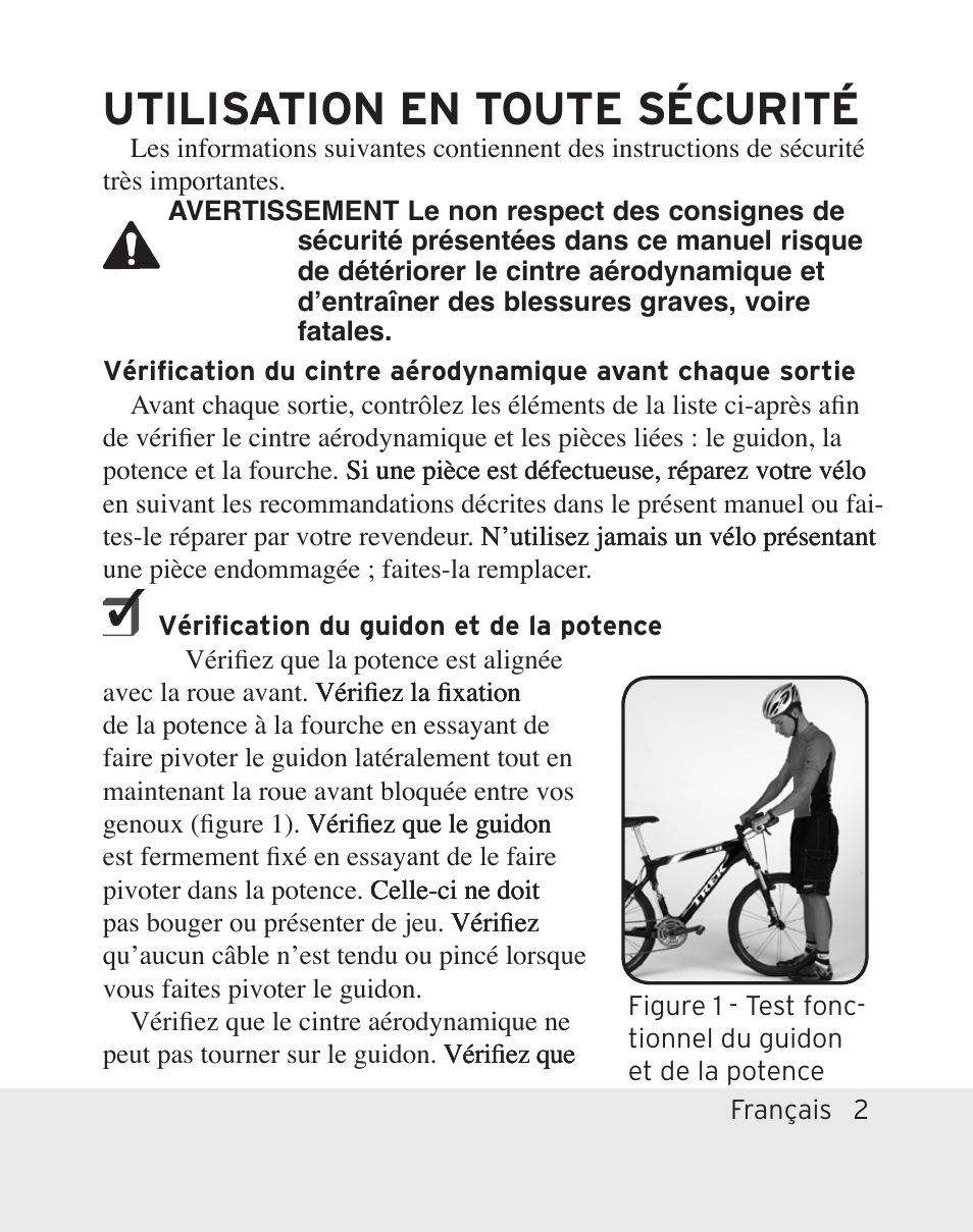 Utilisation en toute sécurité | Bontrager Aerobar Race X Lite User Manual | Page 53 / 66