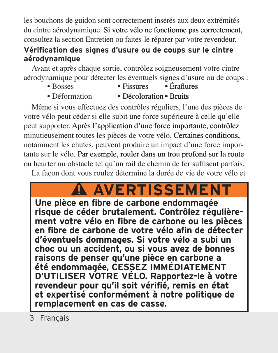 Avertissement | Bontrager Aerobar Race X Lite User Manual | Page 54 / 66