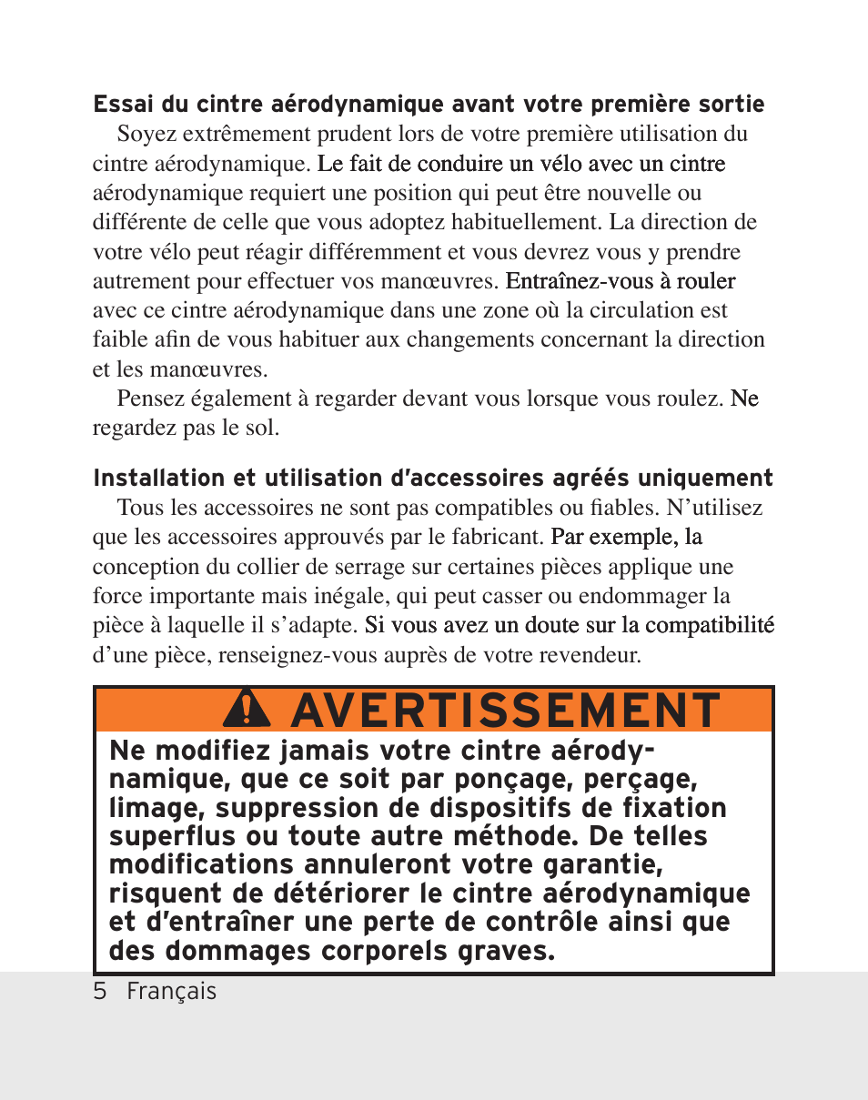 Avertissement | Bontrager Aerobar Race X Lite User Manual | Page 56 / 66