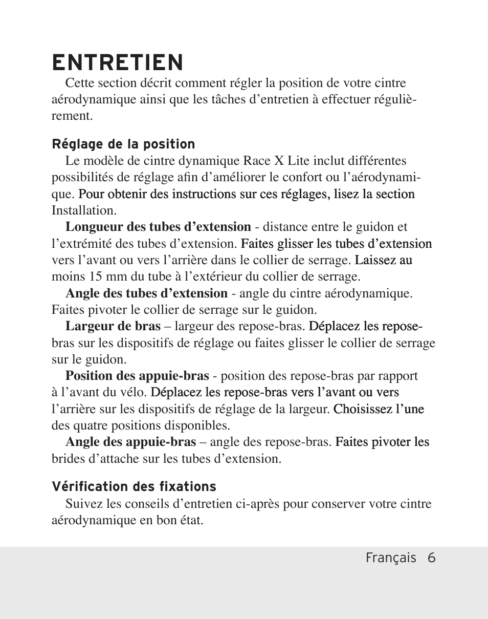 Entretien | Bontrager Aerobar Race X Lite User Manual | Page 57 / 66