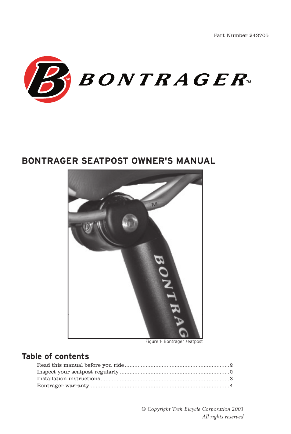 Bontrager 243705 User Manual | 4 pages