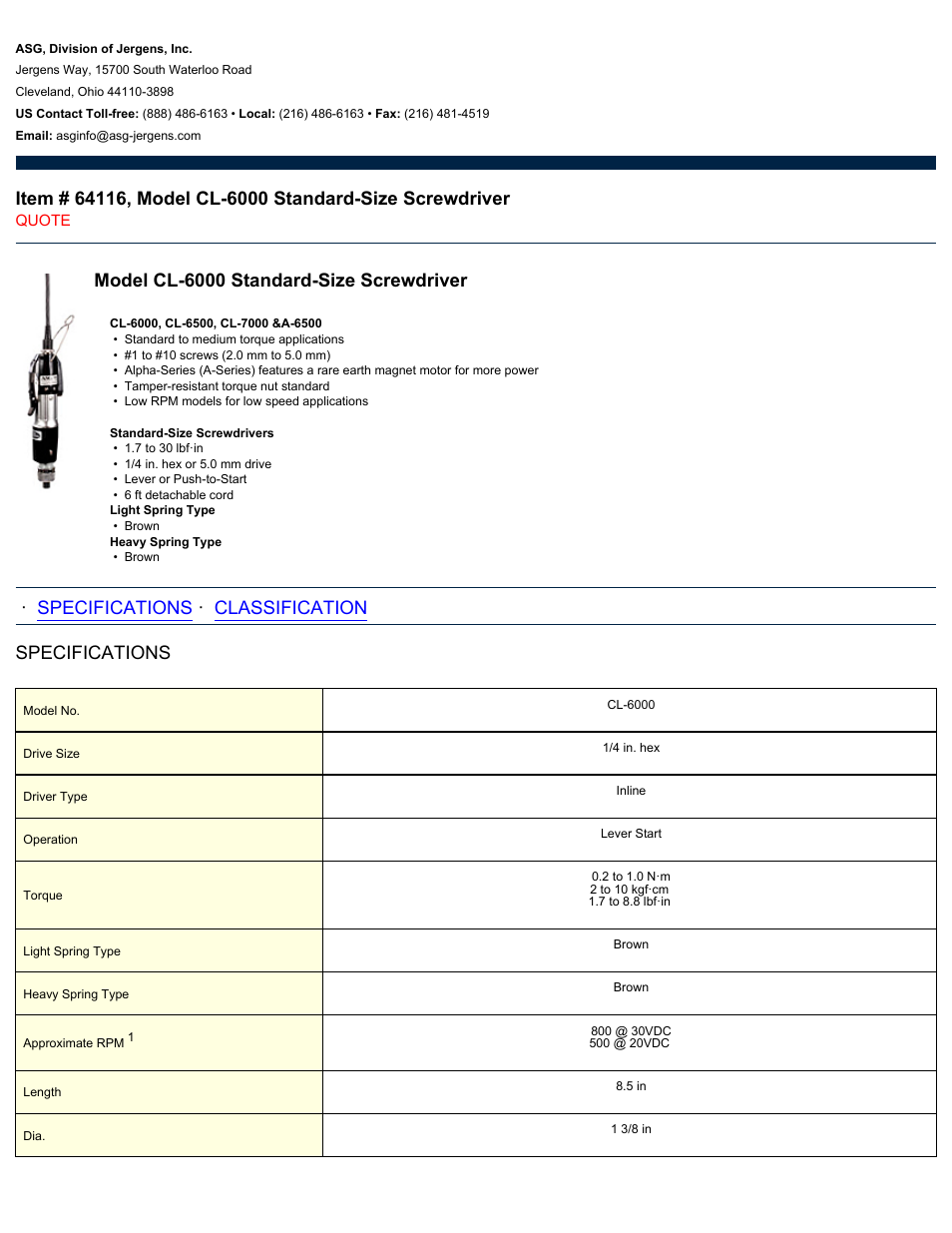 ASG Jergens 64116 CL-6000 User Manual | 2 pages