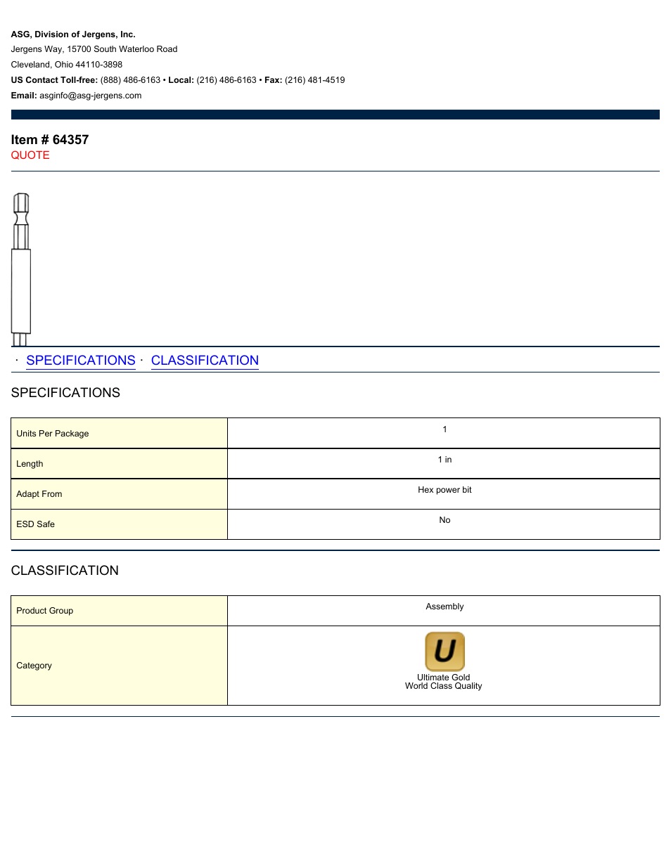 ASG Jergens 64357 Socket Adapter User Manual | 1 page