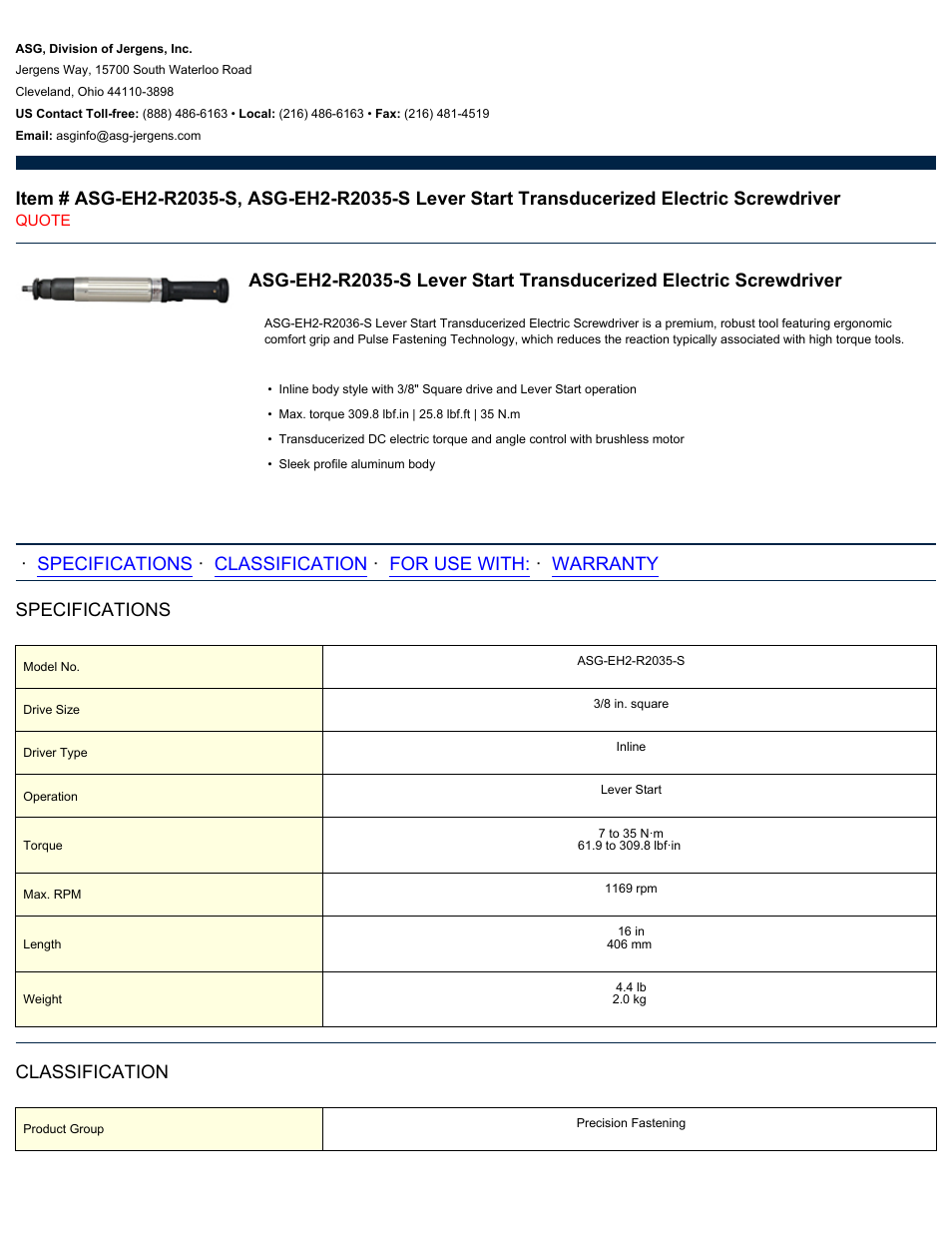 ASG Jergens ASG-EH2-R2035-S User Manual | 2 pages