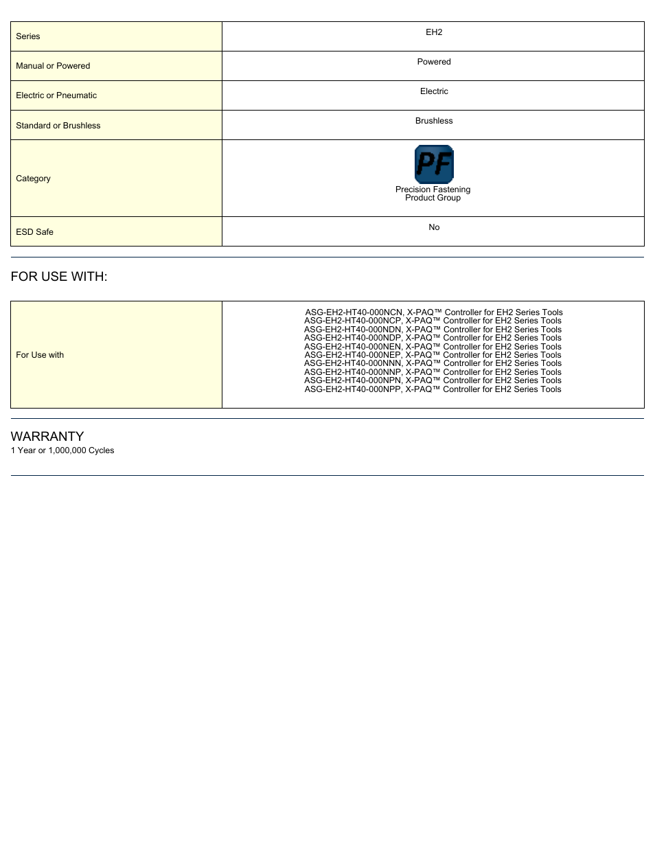 For use with, Warranty | ASG Jergens ASG-EH2-R2035-S User Manual | Page 2 / 2