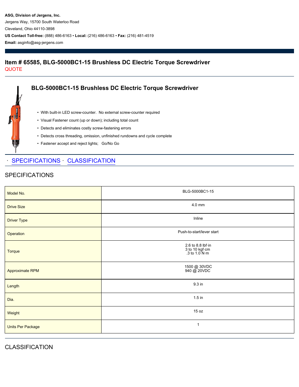 ASG Jergens 65585 BLG-5000BC1-15 User Manual | 2 pages