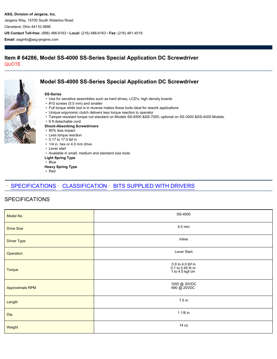 ASG Jergens 64286 SS-4000 User Manual | 2 pages