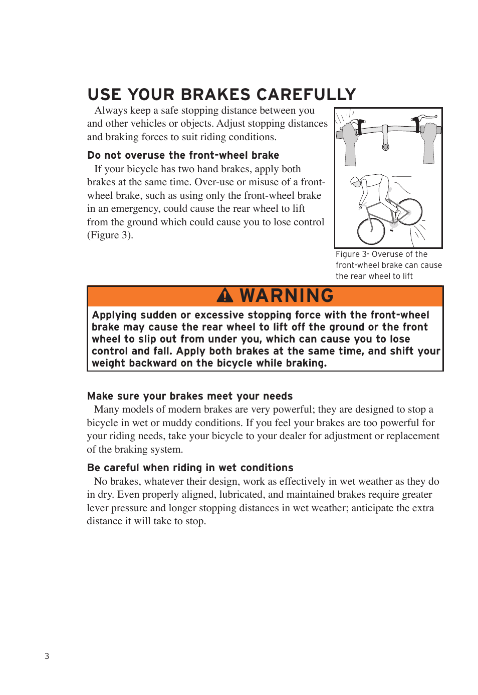 Warning, Use your brakes carefully | Bontrager Road Brakeset Speed LimitTM User Manual | Page 6 / 41