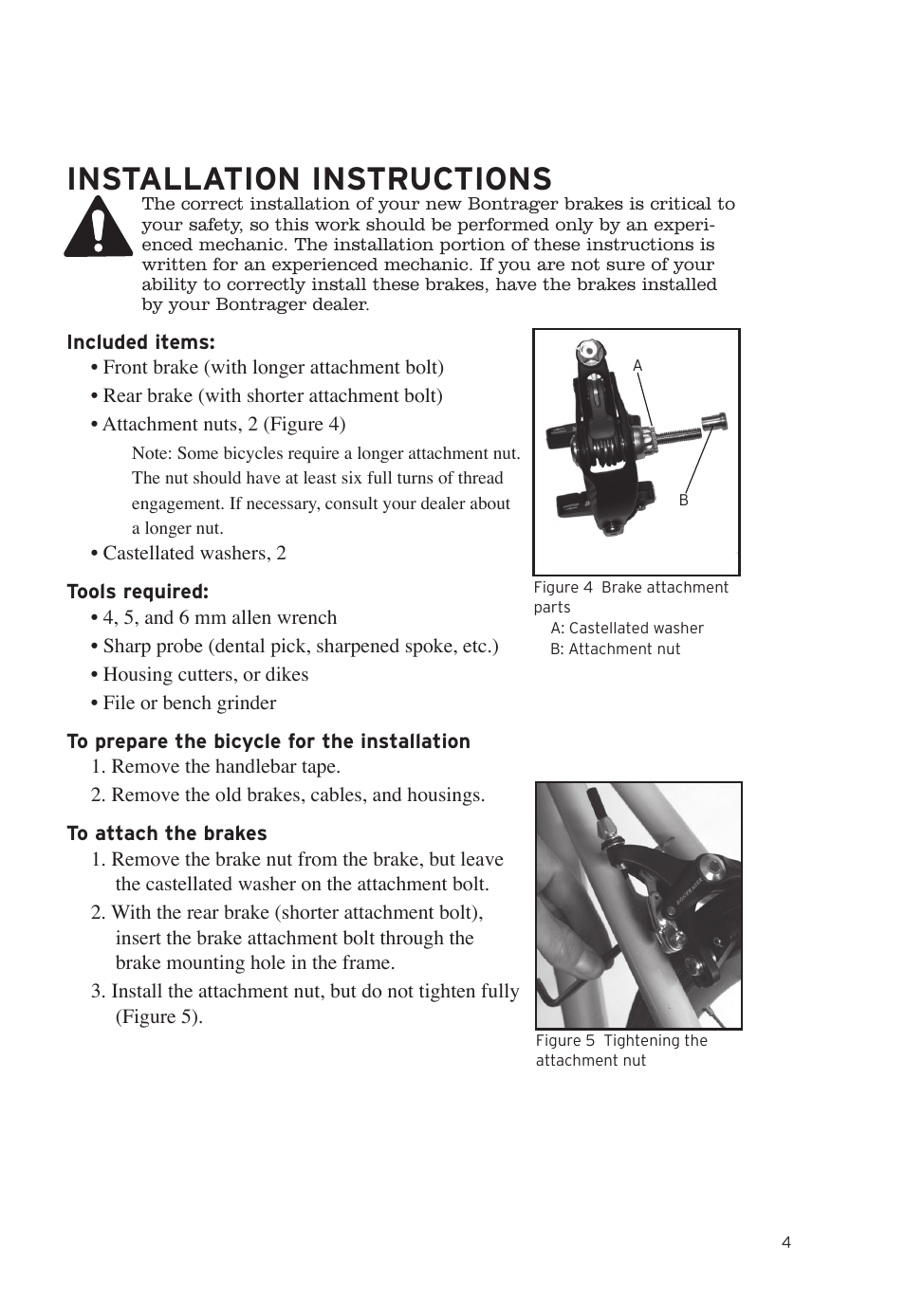 Installation instructions | Bontrager Road Brakeset Speed LimitTM User Manual | Page 7 / 41