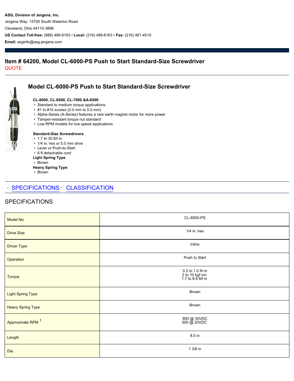 ASG Jergens 64200 CL-6000-PS User Manual | 2 pages