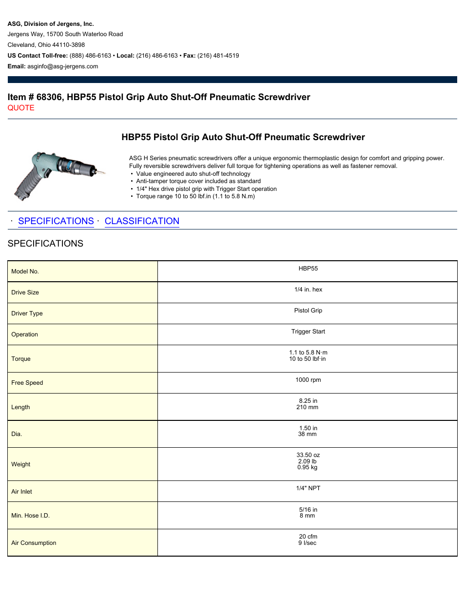 ASG Jergens 68306 HBP55 User Manual | 2 pages