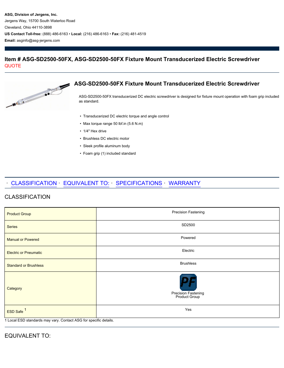 ASG Jergens ASG-SD2500-50FX User Manual | 2 pages