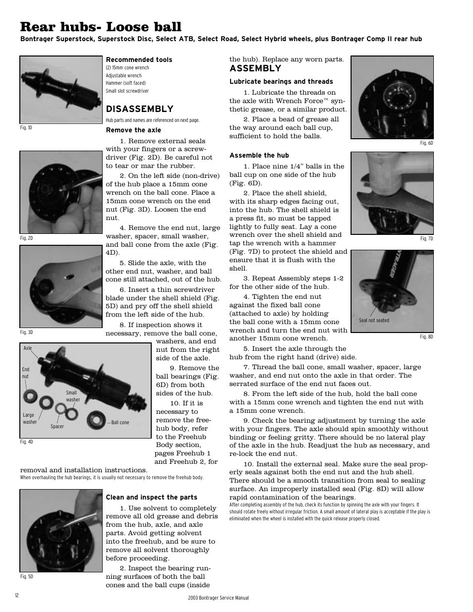 Rear hubs- loose ball, Disassembly, Assembly | Bontrager 231793 User Manual | Page 12 / 30