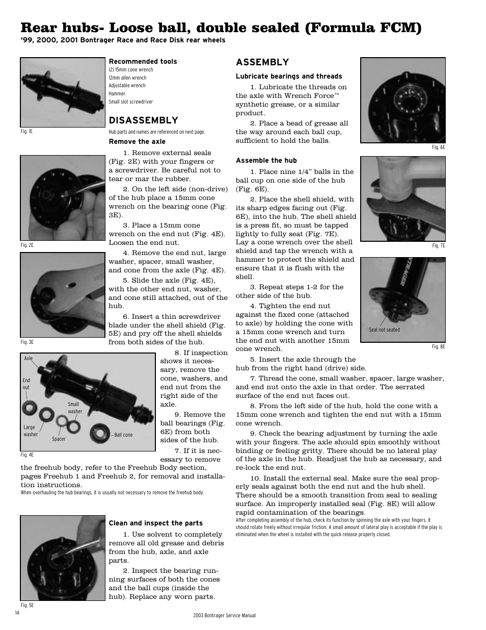 Rear hubs- loose ball, double sealed (formula fcm), Disassembly, Assembly | Bontrager 231793 User Manual | Page 14 / 30